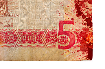 Image showing 5 Gambian dalasi bank note, bloody