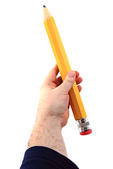 Image showing big pencil in human hand
