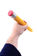 Image showing big pencil in human hand