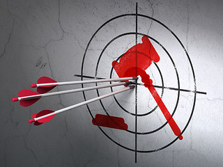 Image showing Law concept: arrows in Gavel target on wall background