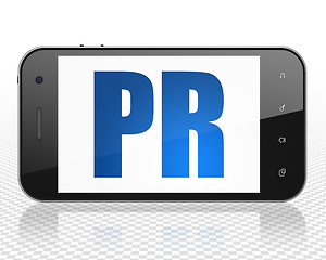 Image showing Marketing concept: Smartphone with PR on display