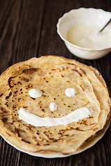 Image showing Fried tasty smiling pancakes 