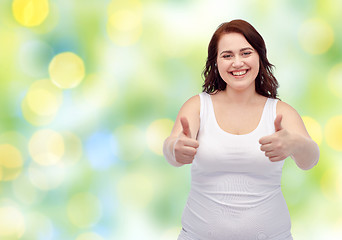 Image showing plus size woman in underwear showing thumbs up