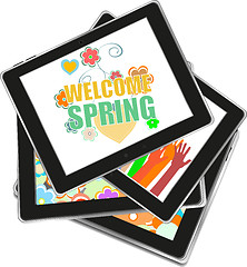 Image showing Welcome Spring Holiday Card. Welcome Spring Vector. Welcome Spring background. Spring Holiday Graphic. Welcome Spring Art. Spring Holiday Drawing