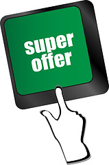 Image showing Super offer text on laptop computer keyboard vector illustration