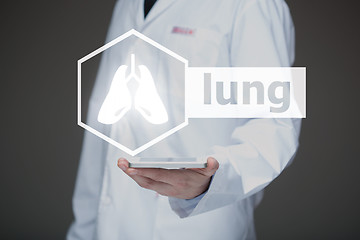 Image showing Doctor working on a virtual screen. medical technology concept. lung