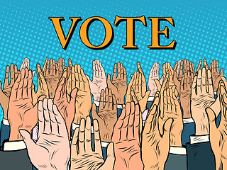 Image showing Hands up voting for the candidate