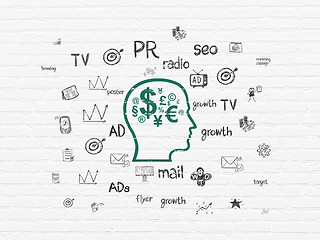 Image showing Advertising concept: Head With Finance Symbol on wall background