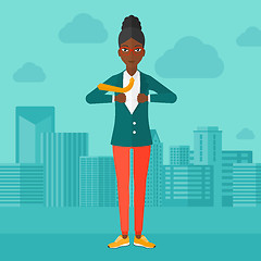 Image showing Business woman taking off jacket.