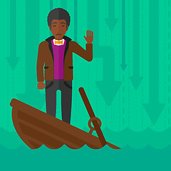 Image showing Businessman standing in sinking boat.