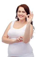 Image showing plus size woman in underwear showing ok hand sign