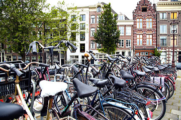 Image showing AMSTERDAM; THE NETHERLANDS - AUGUST 16; 2015: Lots of bicycles p