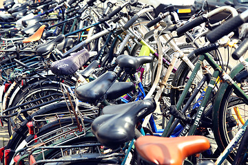 Image showing AMSTERDAM; THE NETHERLANDS - AUGUST 19; 2015: Lots of bicycles p