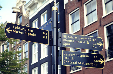 Image showing AMSTERDAM; THE NETHERLANDS - AUGUST 19; 2015: Tourist signpost s