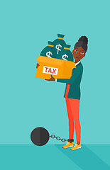 Image showing Chained woman with bags full of taxes. 