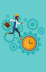 Image showing Running woman on clock background.