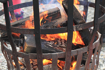 Image showing fire in the steel basket\r\n