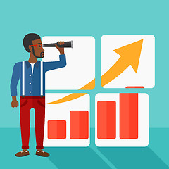 Image showing Man looking at positive bar chart.