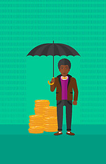 Image showing Man with umbrella protecting money.