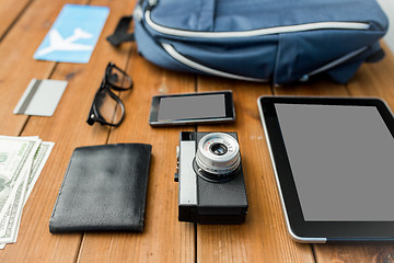 Image showing close up of camera, gadgets and travel stuff