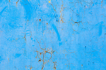 Image showing Old blue cracked paint on metal background