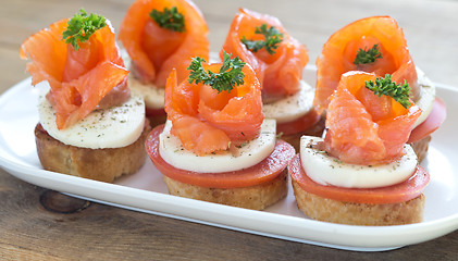 Image showing canapes with red fish