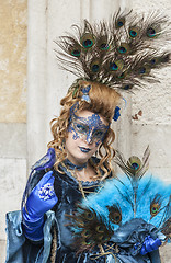 Image showing Peacock Disguised Woman - Venice Carnival 2014