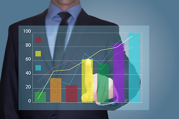 Image showing Businessman Touching a Graph Indicating Growth. business concept 