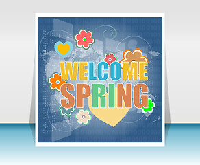 Image showing Welcome Spring Holiday Card. Welcome Spring Vector. Love background. Spring Holiday Graphic. Welcome Spring Art. Spring Holiday Drawing