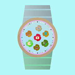 Image showing Smart watch with flat icons. Vector illustration.