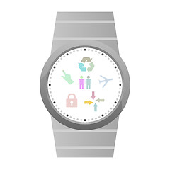 Image showing Smart watch with flat icons. Vector illustration. isolated on white