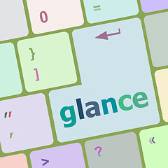 Image showing glance word on keyboard key, notebook computer button vector illustration