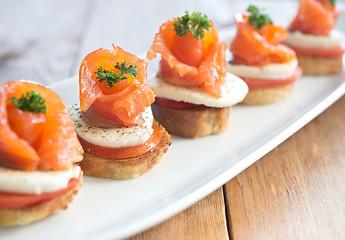 Image showing canapes with red fish