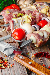 Image showing raw meat on skewer