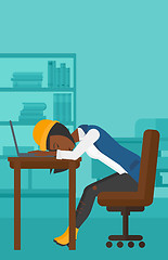 Image showing Woman sleeping on workplace.