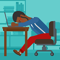 Image showing Man sleeping on workplace.