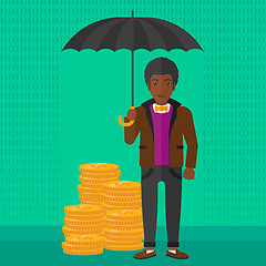 Image showing Man with umbrella protecting money.