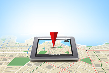 Image showing tablet pc with gps navigator map on screen