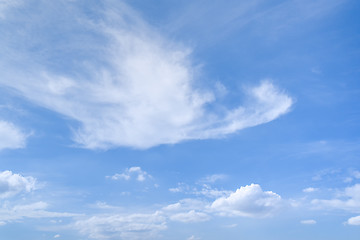 Image showing Cirrus and Cumulus clouds in blue summer sky