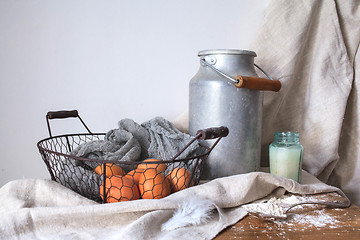 Image showing Ingredients for a cake on a white cotton fabric