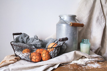 Image showing Ingredients for a cake on a white cotton fabric