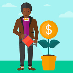 Image showing Man watering money flower.