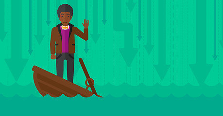 Image showing Businessman standing in sinking boat.