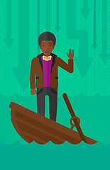 Image showing Businessman standing in sinking boat.