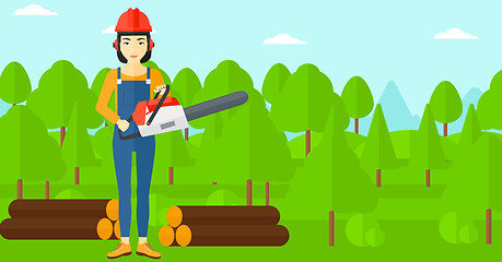 Image showing Lumberjack with chainsaw.