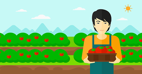 Image showing Farmer collecting tomatos.