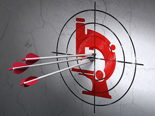 Image showing Science concept: arrows in Microscope target on wall background