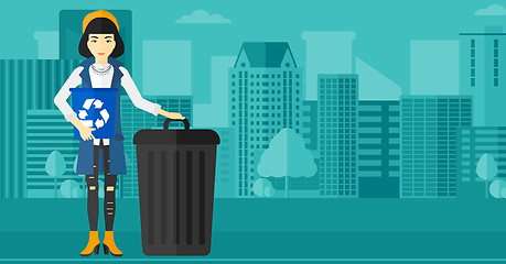 Image showing Woman with recycle bins.