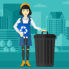 Image showing Woman with recycle bins.