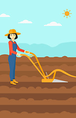 Image showing Farmer on the field with plough.